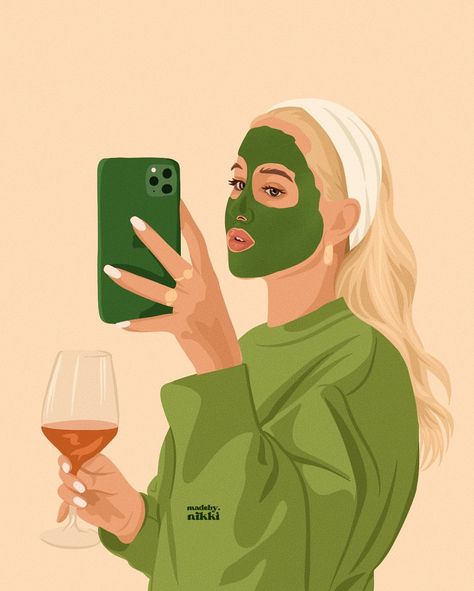 nikki! | custom illustrator ˚ ༘♡ ⋆｡˚ (@madeby.nikki) • Instagram photos and videos Green For Wallpaper, Self Care Illustration, Skincare Wallpaper, Happiness Illustration, Feminine Illustration, Creative Advertising Photography, Makeup Illustration, Aesthetic Illustration, Skin Care Aesthetic