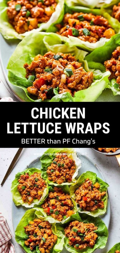 These chicken lettuce wraps are loaded with seasoned chicken cooked in a blend of Asian flavors, then wrapped in fresh and crunchy lettuce. Each bite is loaded with flavor, making it the perfect appetizer or light entree! Lettuce Tacos Chicken, Orange Chicken Lettuce Wraps, Blta Chicken Lettuce Wraps, Healthy Asian Lettuce Wraps, Lettuce Wraps With Ground Chicken, Crispy Chicken Lettuce Wraps, Ground Chicken Asian Lettuce Wraps, Sweet Chili Chicken Lettuce Wraps, Best Lettuce Wraps Recipe