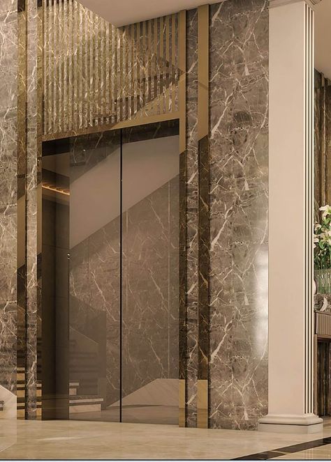 Lift Area Design Residential, Lift Wall Cladding Design Residence, Lift Wall Cladding Design Granite, Lift Area Design, Lift Wall Design, Elevator Wall Design, Lift Design Interior, Lift Door Design, House Lift Design