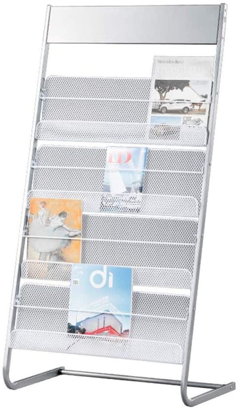 PRICES MAY VARY. Title: GENMO Floor-Standing Magazine Rack, Carbon Iron Steel, Silver, 4 Large Shelves, Convenient Installation, Suitable for Reception Areas. Product Type: Categories > Home Décor Products > Home Décor Accents > Magazine Holders Dvd Display, Magazine Display, Magazine Stand, Brochure Holders, Large Shelves, Iron Steel, Book Storage, Magazine Holders, Tourist Information