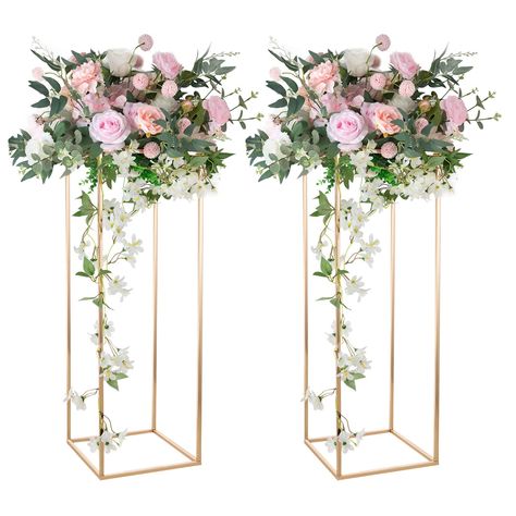 Tall Vase Wedding Centerpieces, Metal Floor Vase, Wedding Vase Centerpieces, Tall Wedding Centerpieces, Gold Centerpieces, Wedding Party Table, Wedding Vases, Geometric Wedding, Flower Stand