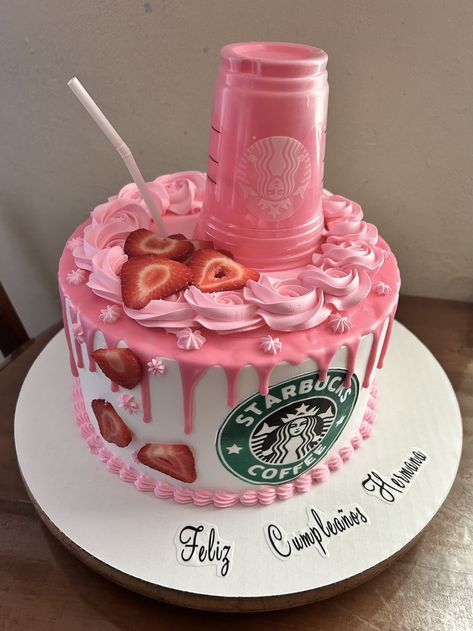 Starbucks Birthday Ideas, Starbucks Birthday Cake, Birthday 14th, 12th Birthday Party Ideas, Starbucks Party, Starbucks Cake, Starbucks Birthday, 14th Birthday Cakes, 15th Birthday Cakes