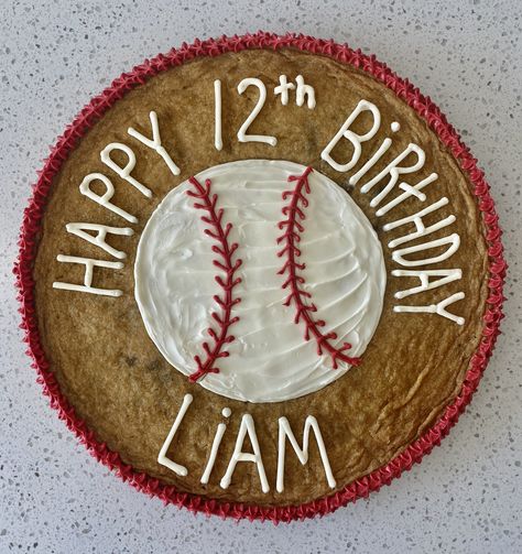 Baseball Themed Cookie Cake, Baseball Birthday Cookie Cake, Mens Cookie Cake, Baseball Cookie Cake Ideas, Round Cookie Cake, Cookie Cake Birthday Designs Boy, Baseball Cookie Cake, Decorated Cookie Cake, Softball Cakes