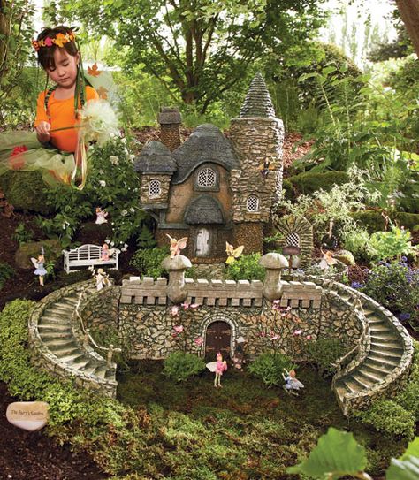 "Ultimate" Fairy Garden...if I could afford it!  It's twigs and pebbles for my girls instead, I'm afraid! Fairy Garden Castle, Fairy Garden Cottage, Tiny Stuff, Enchanted Fairy, Fairy Homes, Faeries Gardens, Gnome House, Fairy Garden Houses, Diy Fairy