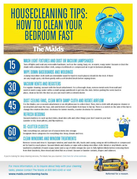 How to Clean Your Bedroom Fast: A Checklist from The Maids Clean Like A Maid, Clean Your Room Fast, How To Clean Bedroom, How To Clean Your Room Fast, How To Clean Room, Bedroom Cleaning Hacks, Organize Your Room, Cleaning Hacks Bedroom, Bedroom Cleaning