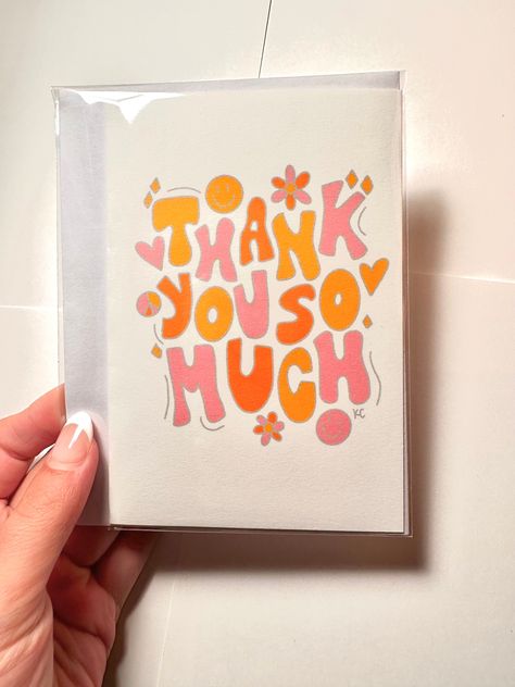 This vibrant pink and orange thank you card is the prefect touch when thanking someone!  Printer on premium cardstock with an envelope to match  4in x 6in Blank inside Greeting Cards Thank You, Thank You Cards Simple, Diy Thank You Cards Handmade Ideas, Cute Diy Thank You Cards, Cute Thank You Cards Diy, Handmade Thank You Cards Ideas, Aesthetic Thank You Cards, Thank You Watercolor Cards, Simple Thank You Cards