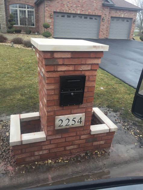 Chicago custom brick mailbox builder | Custom stone mailbox builder for NW Indian and Chicago | contractor RK Masonry and Tuckpointing Brick Mailbox Ideas With Planter, Brick Mailbox Designs Driveway Entrance, Diy Brick Mailbox How To Build, Brick Mailbox With Planter, Brick Mailbox Ideas, Brick Mailbox Designs, Driveway Columns, Brick Mailboxes, Mailbox Designs