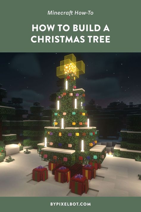 Minecraft Christmas Tree Build (Simple Tutorial) Christmas Tree In Minecraft, Decorations For Minecraft, Christmas Tree Minecraft Ideas, Christmas In Minecraft, Christmas Minecraft Decorations, Minecraft Christmas Tree Builds, Minecraft Xmas Builds, Christmas Decor Minecraft, Minecraft World Decorations