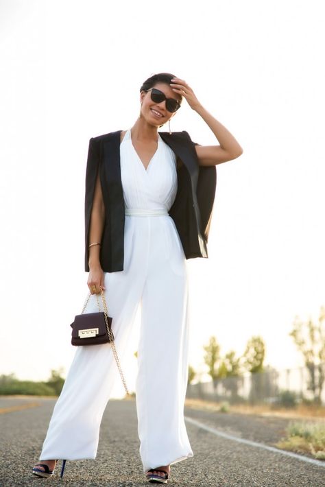 White Jumpsuit Outfit, Jumpsuit With Jacket, How To Wear A Jumpsuit, Outfit Ideas Korean, Perfect Spring Outfit, Jumpsuit Outfits, Costume Noir, Formal Jumpsuit, Chique Outfits