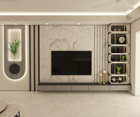 “White... is not a mere absence of colour; it is a shining and affirmative thing, as fierce as red, as definite as black.” – Gilbert K. Chesterton #InteriorDesign #WhiteLivingRoom #HomeDecor #MinimalistStyle #ModernLiving #InteriorInspiration #HomeStyling #ElegantSpaces #CleanAesthetic #LivingRoomGoals Living Room Tv Wall Modern Tv Units, Big Tv Unit Design Modern, Best Tv Unit Designs For Living Room, Interior Design Tv Unit, Minimalist Tv Unit Design, Tv Units In Living Room, 3d Wall Panel Design, Living Room Colour Ideas, Living Room Inspiration Modern