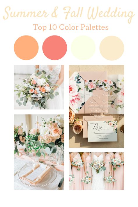 September Wedding Colors, Summer Fall Wedding, Fall Wedding Color Ideas, Wedding In September, Wedding Color Ideas, Coral Wedding, Wedding Palette, Wedding Top, Peach Wedding