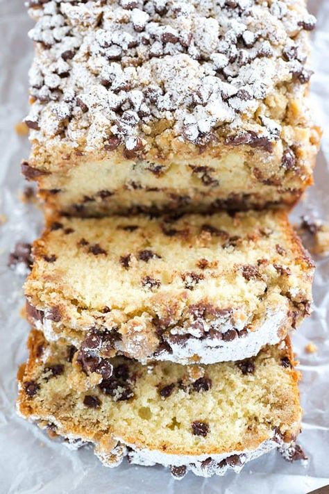 Chocolate Chip Crumb Cake, Mini Bread Loaves, Crumb Cake, Crumb Topping, Dessert Bread, Mini Chocolate Chips, Food Cakes, Loaf Bread, Puddings