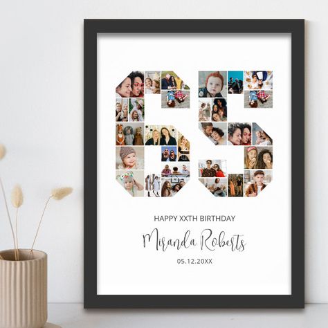 65th Birthday Number 65 Custom Photo Collage Poster Photo Collage Poster, Friends Couple, 61 Birthday, 64th Birthday, Birthday Posters, 32 Birthday, 34th Birthday, 85th Birthday, 31st Birthday