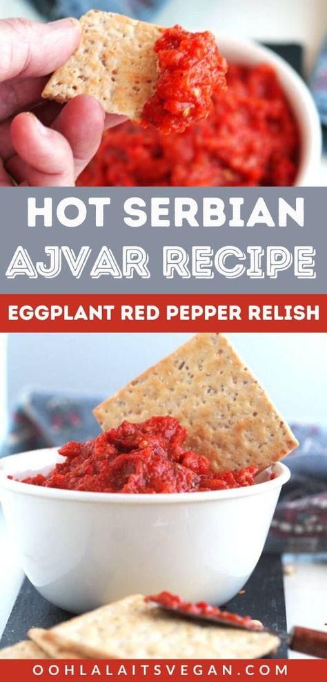 This ajvar recipe, otherwise known as eggplant and red pepper relish, is a popular dish is Serbian and Croatian cuisine. Make it a dip or mix it with your favorite noodles for ajvar pasta. This recipe is hot and spicy and a great canning recipe that's as authentic as they come. Naturally vegan and gluten-free, use it as an appetizer or for quick vegan snacks. #ajvarrecipe #eggplant #redpepper #glutenfree #plantbased #serbianajvar Quick Vegan Snacks, Ajvar Recipe, Red Pepper Relish, Eggplant Relish, Croatian Cuisine, Healthy Vegan Dinner Recipes, Pepper Relish, Healthy Vegan Dinner, Vegan Kids Recipes