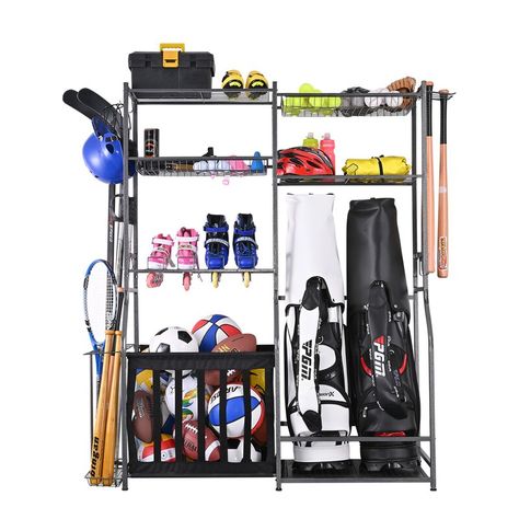 WFX Utility™ Freestanding Sports Rack & Reviews | Wayfair Golf Bag Storage, Sports Gear Storage, Baseball Bat Rack, Golf Storage, Garage Organization Shelves, Sports Equipment Organization, Sports Equipment Storage, Garage Organization Systems, Garage Wall Storage