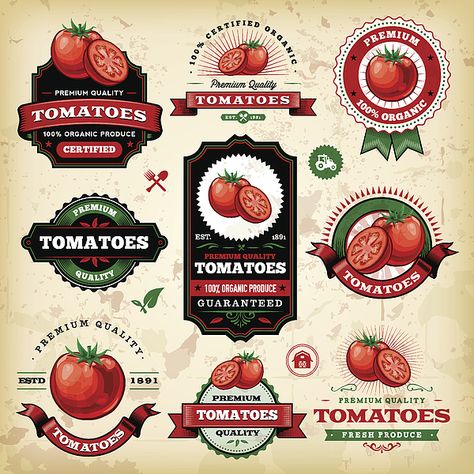 Jus Tomat, Vintage Food Labels, Fruit Packaging, Etiquette Vintage, Illustration Food, Organic Produce, Jar Labels, Vector Art Illustration, Catalog Design