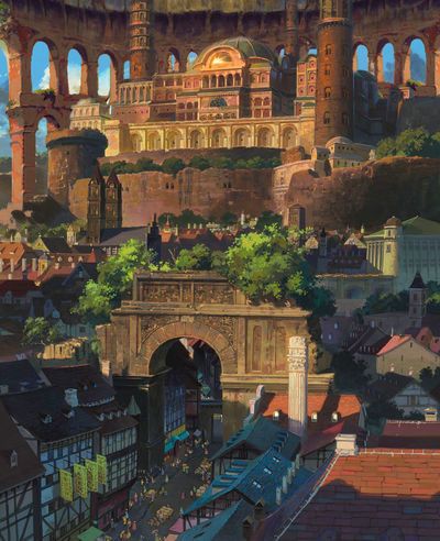 Arcanville | Lorald Wiki | FANDOM powered by Wikia Tales From Earthsea, Studio Ghibli Art, Fantasy City, Fantasy Places, Ghibli Movies, Ghibli Art, Animation Background, Hayao Miyazaki, Arte Fantasy