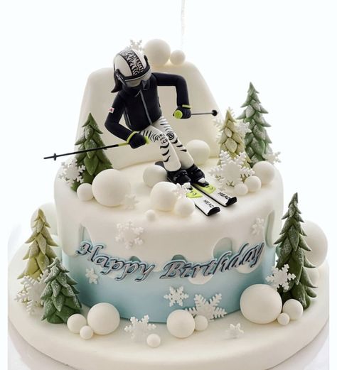 Winter Cakes Birthday, Snowboarding Cake Ideas, Ski Cake, Ski Birthday Cake, Ski Cake Ideas Birthday, Snowmobile Birthday Cake, Skiing Cake Ideas, Ski Theme Birthday Cake, Ski Cake Ideas