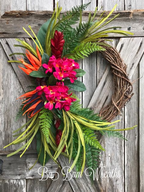 Tropical Wreath, Summer Wreath, Floral Wreath, Beach Wreath, Nautical Wreath Tropical Wreath, Nautical Wreath, Beach Wreath, Tropical Home Decor, Tropical Christmas, Wreath Summer, Spring Diy, Décor Diy, Tropical Decor