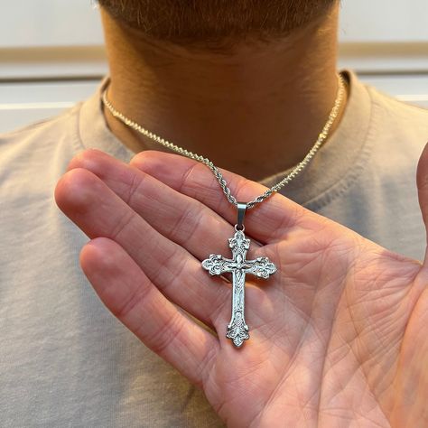 Large Cross Necklace, Cross Necklace Men, Etsy Jewellery, Mens Cross Necklace, Silver Cross Necklace, Mens Necklace, Necklace Men, Necklace Clasps, Cross Chain