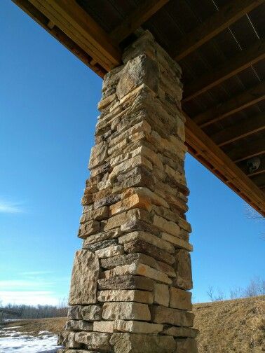 Stone Pillars Porch, Stone Pillars Columns, Stettler Alberta, Columns Ideas, Vintage Remodel, Building Columns, Brick Pillars, Cantera Stone, Exterior Columns