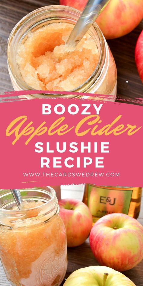 Learn how to make this Homemade Boozy Apple Cider Slushie for fall. This spiked Apple Cider Slushie is made with only three ingredients and would be great with ice cream on top or with caramel drizzled inside the glass. This is a great take on a hard cider recipe for home! Caramel Apple Cider Slushie, Caramel Apple Wine Slushie, Frozen Apple Cider Slushie, Fall Wine Slushies, Cider Slushies Recipe, Apple Cider Party, Boozy Apple Cider, Apple Cider Slushies, Slushy Recipes