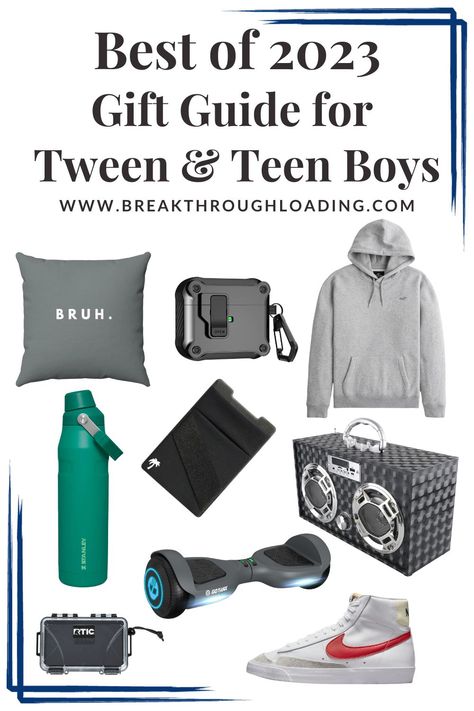 Are you looking for the perfect gift for a tween or teen boy? Discover the ultimate selection of stylish and comfortable clothing, classic accessories, rugged outdoors and sports gear, and other unique and fun gifts. From thoughtful gifts to useful items, find the perfect present for every guy! Check out all 35+ unique gift ideas on the blog! Pre Teen Boy Gift Ideas, Top Gifts For Teenage Boys, Gift Basket For Teen Boy, Gift Ideas For 11 Year Boy, Unique Gifts For Teenage Boys, Gifts For Teenage Boys 2023, Teen Boy Christmas Gifts 2024, Gifts For Teen Boys 2023, Teenage Boys Christmas Gift Ideas