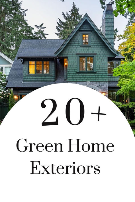 Cozy cottage green home exterior with charming details and lush surroundings. Exterior House Sage Green, White And Green Exterior House Colors, House With Green Exterior, Dark Green House Colors Exterior, Shutter Colors For Green House, Grey And Green Exterior House Colors, Dark Green And Copper Exterior, Khaki Green House Exterior, Popular Green Exterior Paint Colors