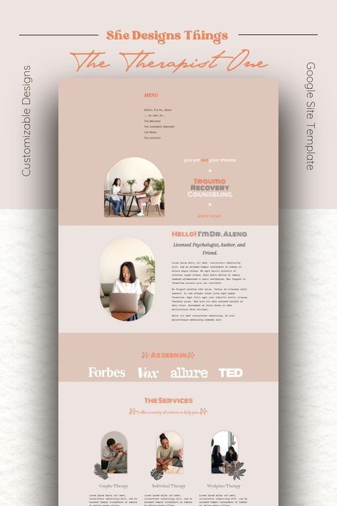 View the website demo Website Design For Therapist, Service Page Design, Google Sites Templates, Web Design Trends Website, Google Site Templates, Coffee Site, Minimalist Web Design, Landing Page Inspiration, Coach Website