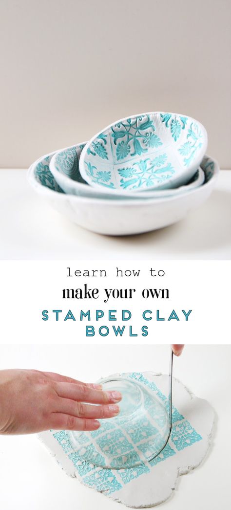 I know, I know, more air dry clay. I can't help it. I love this stuff. You can find my other diy's using air dry clay here . This time I used it to make some diy stamped clay bowls, they're the perfect thing to keep on your bedside table and store all your trinkets in. SUPPLIES:  Air dry Air Dry Clay Bowls, Stamped Clay, Diy Keramik, Air Clay, Clay Bowls, Clay Crafts For Kids, Clay Moulding, Diy Air Dry Clay, Air Dry Clay Projects