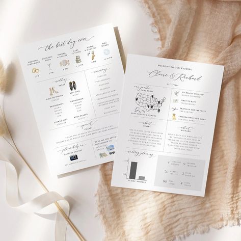 Infographic Wedding Program Wedding Day Program Wedding Day - Etsy On The Day Wedding Stationery, Wedding Day Of Stationary, Wedding Day Stationary, Wedding Itinerary For Guests, Wedding Newsletter, Wedding Program Ideas, Wedding Program Examples, Wedding Day Program, Wedding Programme