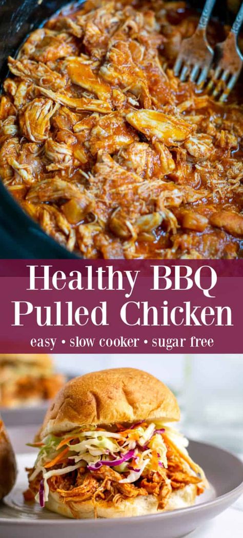 Healthy Barbecue Chicken, Bbq Chicken Healthy, Barbecue Pulled Chicken, Bbq Pulled Chicken Recipes, Slow Cooker Healthy, Pulled Chicken Recipe, Healthy Barbecue, Pulled Chicken Recipes, Healthy Bbq