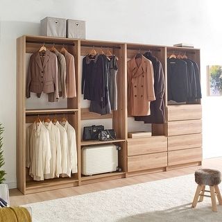 Prosper Oak Freestanding Walk in Wood Closet System - Bed Bath & Beyond - 39955972 Modular Closet System, Cama Closet, Modular Closet, Wood Closet Systems, Wooden Wardrobe Design, Corner Closet, Closet Organizer With Drawers, Wood Closet, Modular Closets