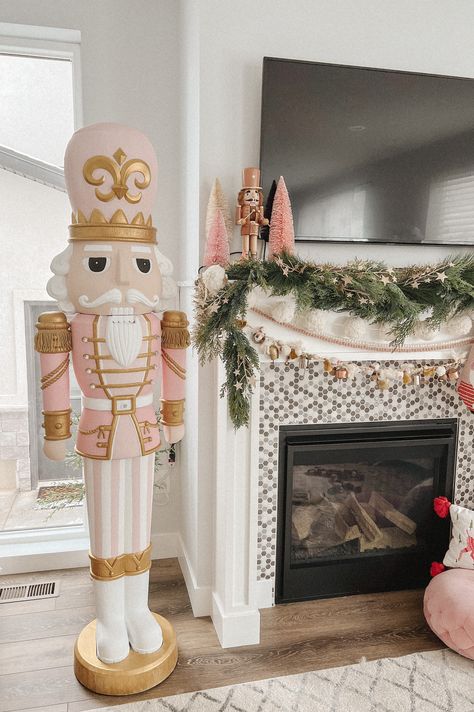 Cute giant nutcracker, diy nutcracker Pink Nutcracker Christmas Diy, Big Nutcrackers Diy, Walmart Painted Nutcracker, Christmas Decor Ideas Nutcracker, Large Nutcracker Front Porch, Nutcracker Ballet Christmas Decor, Diy Lifesize Nutcracker, 6 Ft Nutcracker, Giant Nutcracker Diy