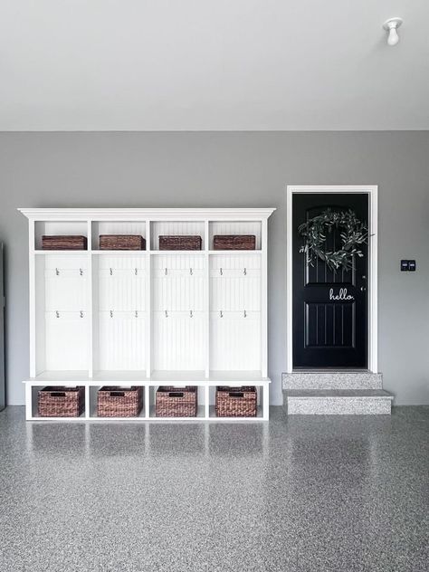 Garage Gray Walls, Garage White Walls, Best Garage Wall Paint Colors, Two Tone Garage Walls, Painted Garage Walls Ideas, Garage Interior Paint Color Ideas, Paint Colors For Garage Interior, Garage Interior Walls Paint, Garage Walls Ideas