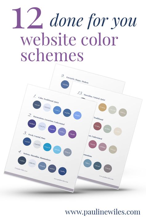 Are you confused by website colors? Hung up on hues? Here are 12 done-for-you website color palettes, arranged by seasonal inspiration. Complete with guidance on which color to use where, on your website. #website #color #onlinemarketing #colorpsychology #webdesign #diywebsite Colors For Website Design, Professional Website Color Palette, Website Branding Colors, Best Website Color Palettes, Colour Palette For Website, Branding Design Website, Website Color Palette Colour Schemes, Squarespace Color Palette, Website Color Palette Branding Colour Schemes