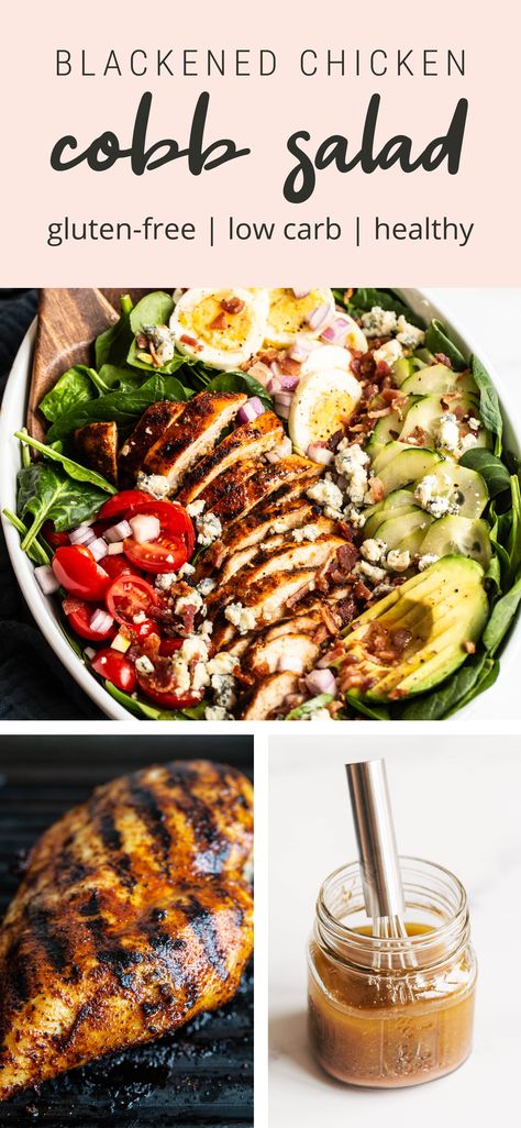 Grilled Chicken Salad Meal Prep, Bbq Cobb Salad, Low Calorie Cobb Salad Dressing, Low Calorie Cobb Salad, Simple Dinners For Two Healthy, Cobb Salad Healthy, Cobb Salad Chicken Marinade, Healthy Chicken Cobb Salad, Low Carb Salad Meal Prep