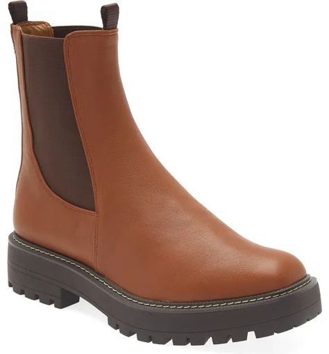 Sam Edelman Laguna Waterproof Lug Sole Chelsea Boot | Nordstrom Tawny Brown, Taupe Heels, Sam Edelman Boots, Chelsea Boot Women, Fabric Boots, Tall Leather Boots, Black Chelsea Boots, Leather Riding Boots, Wide Boots