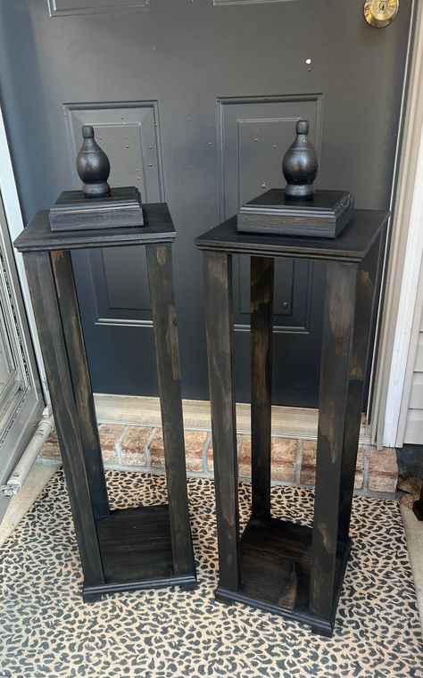 "This is a handmade tall wooden lantern. I make them in (3) three sizes. They are all great for indoor or outdoor use. They are all wood. There is no glass. They are approximately: 20 inches, 25\", or 30 inches tall from top to bottom. Bases are 9.25\" wide. This wood is purchased from a lumber shop and It's cut sanded, conditioned and stained. They are large in size. Can be used indoors or outside. Just please check your measurements on where you want to put them. If you have any questions p Outdoor Front Porch Decor, Large Outdoor Lanterns, Wooden Lanterns Diy, Indoor Outdoor Porch, Porch Lanterns, Porch Lantern, Floor Lanterns, Lanterns Diy, Tall Lanterns