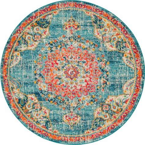 Unique Loom Blue 6' 0 x 6' 0 Penrose Rug Pink Area Rug, Orange Area Rug, Unique Loom, Round Area Rugs, Green Area Rugs, Round Rug, Hotel Lobby, Traditional Area Rugs, Beige Area Rugs