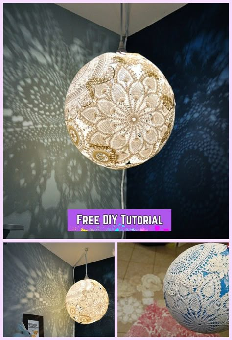 Diy Lace Lampshade, Doily Lampshade Diy, Doily Lamp, Lace Ideas, Doily Art, Doilies Crafts, Crochet Lace Doily, Lampe Diy, Diy Lampe