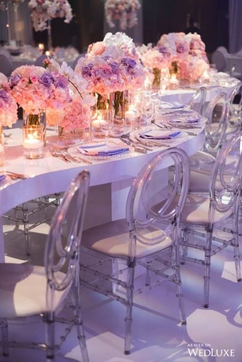 A Dreamy Lilac and Silver Wedding - WedLuxe Magazine Lavender And Pink Quinceanera, Lilac And Silver Wedding, Silver Wedding Decor, Lilac Wedding Themes, Dream Quinceanera, Lilac Decor, Sweet 15 Party Ideas Quinceanera, Sweet 15 Party Ideas, Purple Quince