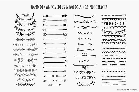 Hand Drawn Dividers Laurels & Arrows by Point and Poem on @creativemarket Draw Dividers, Arrow Doodle, Text Dividers, Doodle Borders, Bullet Journal Banner, Drawing Frames, Bullet Journal Aesthetic, Bullet Journal Writing, Bullet Journal Art