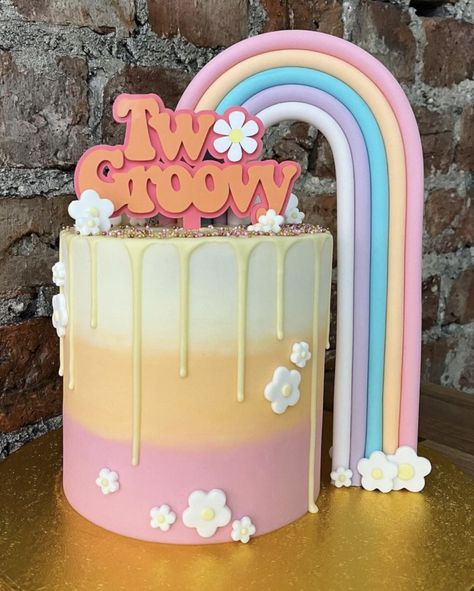 Too Groovy Cake, Groovy Second Birthday, Two Groovy Theme Party, First Groovy Birthday, Two Groovy Birthday Cake Ideas, Groovy Two Birthday Cake, Two Groovy Birthday Ideas, Groovy Bday Cake, Too Groovy Birthday Cake