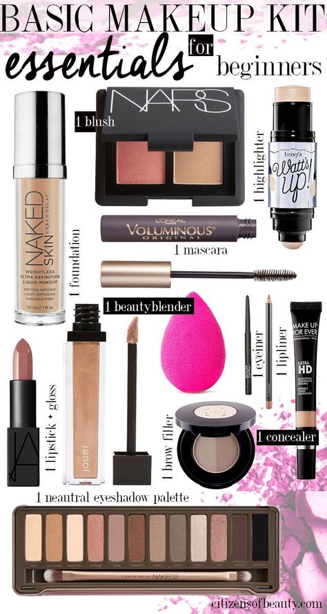 Basic Makeup Kit For Beginners, Makeup Kit For Beginners, Makeup Essentials For Beginners, Basic Makeup Kit, Makeup Shopping List, Makeup Kit Essentials, Make Up Kits, Makeup Shopping, Alat Makeup