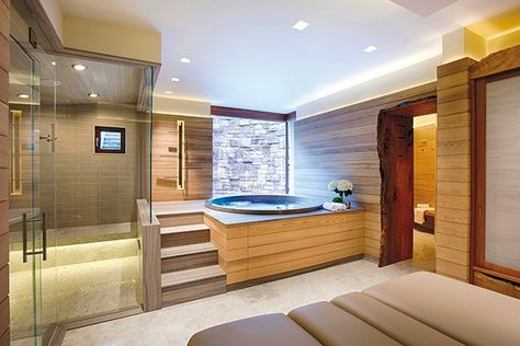 Sauna Bathroom Design, Spa Hammam, Jacuzzi Room, Indoor Jacuzzi, Home Spa Room, Indoor Hot Tub, Hot Tub Room, Wellness Room, Sauna House