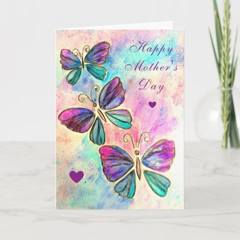 Happy Mother's Day - Card #watercolor #painting #butterflies #flying #colorful #Card #watercolormothersday #mothersday #watercolor #zazzleaffiliate Butterfly Happy Birthday, Mothers Day Drawings, Butterfly Birthday Cards, Happy Birthday Baby, Happy Mother's Day Card, Butterflies Flying, Butterfly Birthday, Butterfly Painting, Mother's Day Card