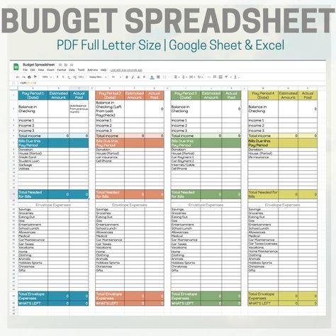 Budget Spreadsheet Google Sheet and Excel AND Printable PDF - Etsy plannerpdf #freemenuplanner Home Budget Template, Budgeting Templates, Budget Worksheets Excel, Expenses Template, Budget Sheet Template, Budgeting Template, Yearly Budget, College Budget, Simple Budget Template