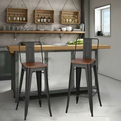 (eBay) 2/4X Wooden Bar Stools Vintage Kitchen Pub Barstools Chair Metal Wood Industrial 4 Seater Dining Table, Industrial Dining Table, Chair Metal, Industrial Bar Stools, Wooden Bar Stools, Industrial Dining, Cafe Bistro, Vintage Cafe, Metal Dining Chairs