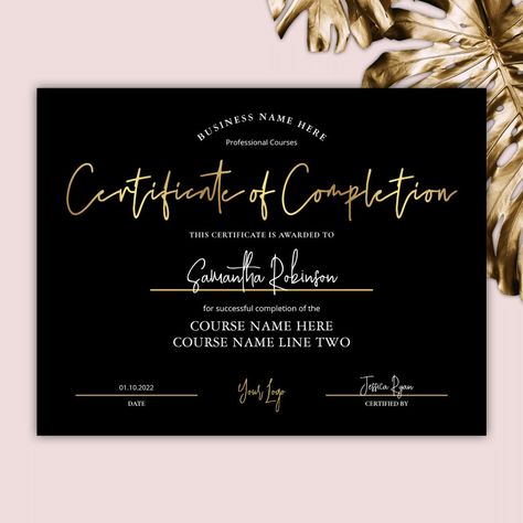 Certificate of Completion Black Gold Beauty Award Certificate Award, Diploma Design, Hair Logo Design, Bar Branding, Bling Bottles, Certificate Of Completion Template, Hairdressing Training, Beauty Courses, Certificate Design Template